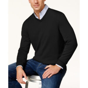 Club Room Men Wool Blend V-Neck Sweater Black Size XL